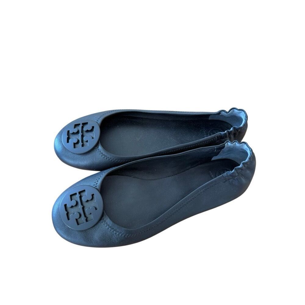 Tory Burch Womens Black Minnie Travel Leather Slip On Ballerina Flats Size 8.5